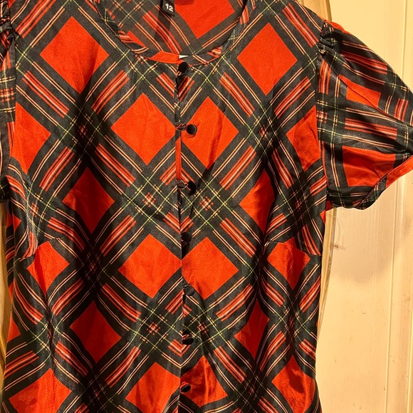 Silk Tartan patterne puff sleeves - Picture 2 of 3